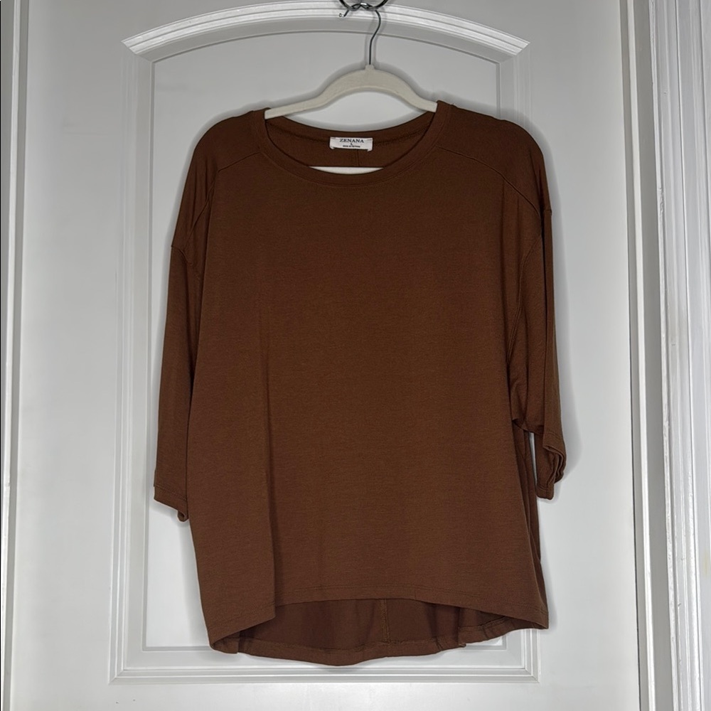 Zenana Outfitters Brown Boxy Blouse with Relaxed Fit